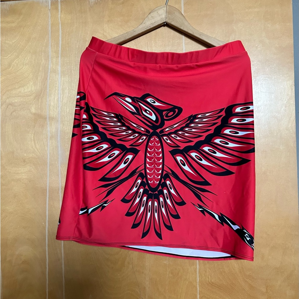 Red Tribal Bird Print Skirt